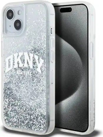 Mbulesë telefoni DKNY Liquid Glitter Big Logo për iPhone 15 Pro 6.1", TPU PC, e bardhë