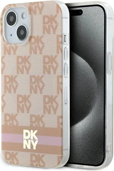 Mbështjellës DKNY IML Checkered Mono Pattern & Printed Stripes MagSafe për iPhone 15 Pro, rozë - 1