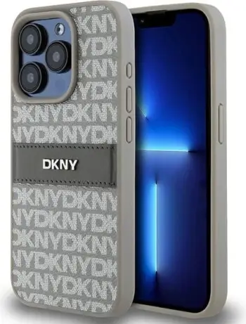 Mbrojtëse telefoni DKNY PU Leather Repeat Pattern, për iPhone 15 Pro, bezhë