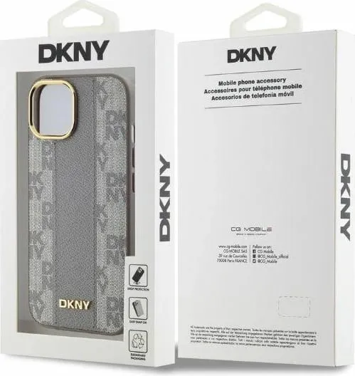 Mbështjellës DKNY Leather Checkered Mono Pattern MagSafe për iPhone 15, Bezhe - 2