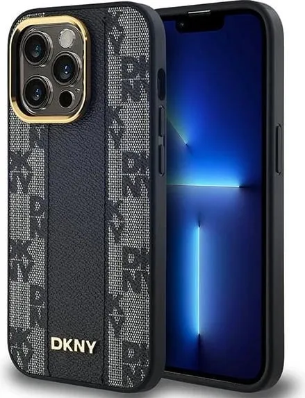 Mbështjellës DKNY Leather Checkered Mono Pattern MagSafe për iPhone 14 Pro Max, i zi - 1