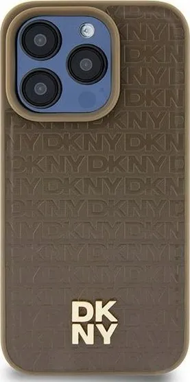 Mbështjellës DKNY Leather Pattern Metal Logo MagSafe për iPhone 15/14/13, Kafe - 1