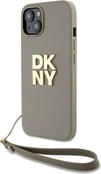 Mbështjellës DKNY Wrist Strap Stock Logo për iPhone 15 Plus, bezhë - 1