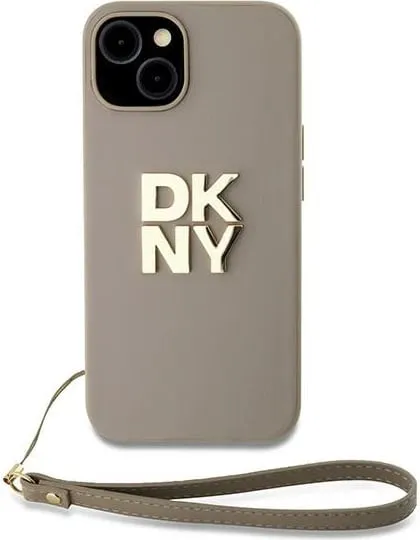 Mbështjellës DKNY Wrist Strap Stock Logo për iPhone 15 Plus, bezhë - 2