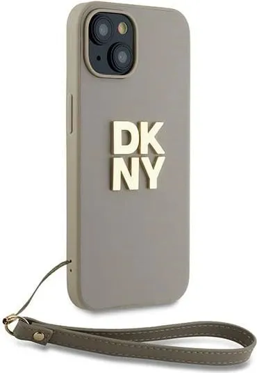Mbështjellës DKNY Wrist Strap Stock Logo për iPhone 15 Plus, bezhë - 3