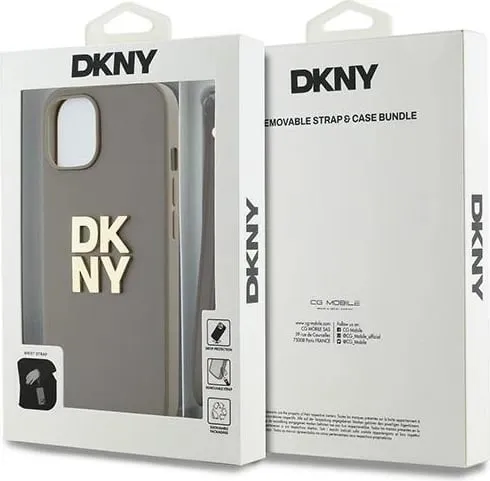 Mbështjellës DKNY Wrist Strap Stock Logo për iPhone 15 Plus, bezhë - 5