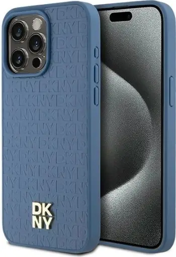Mbështjellës DKNY Leather Monogram Pattern Metal Logo MagSafe për iPhone 15 Pro Max, i zi