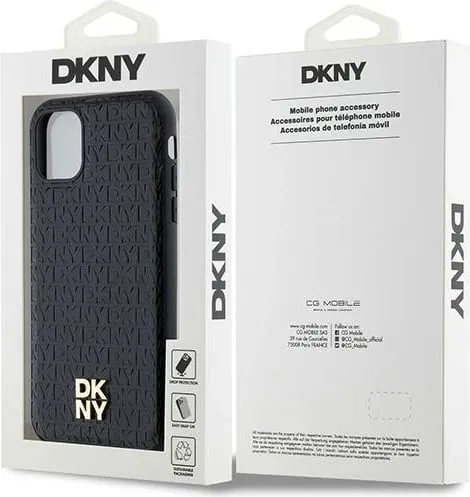Mbështjellës DKNY Leather Monogram Pattern Metal Logo MagSafe për iPhone 11/XR, i zi - 2