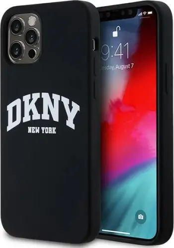 Mbulesë telefoni DKNY Liquid Silicone Arch Logo MagSafe për iPhone 12 12 Pro, silikoni, e zezë