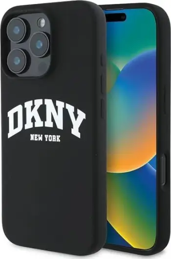 Mbështjellës DKNY për iPhone 16 Pro, MagSafe, silikon, i zi