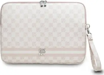 Mbështjellës laptopi DKNY Sleeve, 14", motiv shahu me vija, rozë