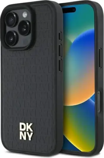 Mbështjellës DKNY Repeat Pattern Stack Logo MagSafe për iPhone 16 Pro Max, i zi