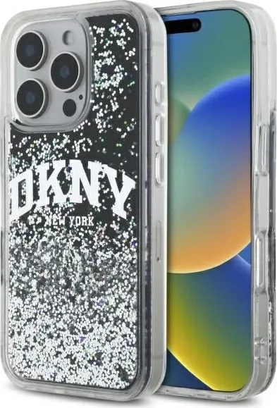 Mbështjellës DKNY Liquid Glitter Arch Logo për iPhone 16 Pro Max 6.9", i zi - 1