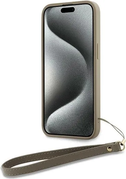 Mbështjellës DKNY Wrist Strap Stock Logo për iPhone 15 Pro, bezhë - 4