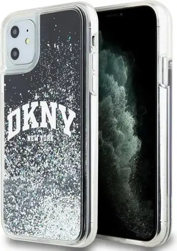 Mbështjellës telefoni DKNY Liquid Glitter Arch Logo, për iPhone 11, plastikë, i zi