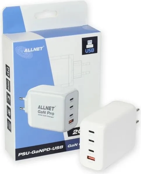 Adapter ALLNET GaN Pro 200W, 1x USB Typ-A QC, 3x USB Typ-C, EU Plug - 1