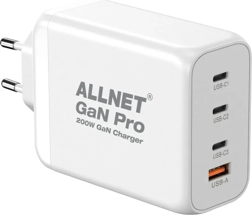 Adapter ALLNET GaN Pro 200W, 1x USB Typ-A QC, 3x USB Typ-C, EU Plug - 2