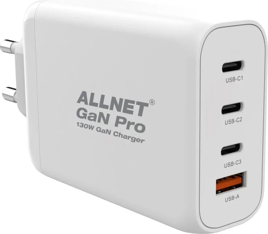 Karikues ALLNET GaN 130W, 1x USB Typ-A QC, 3x USB Typ-C, i bardhë - 3