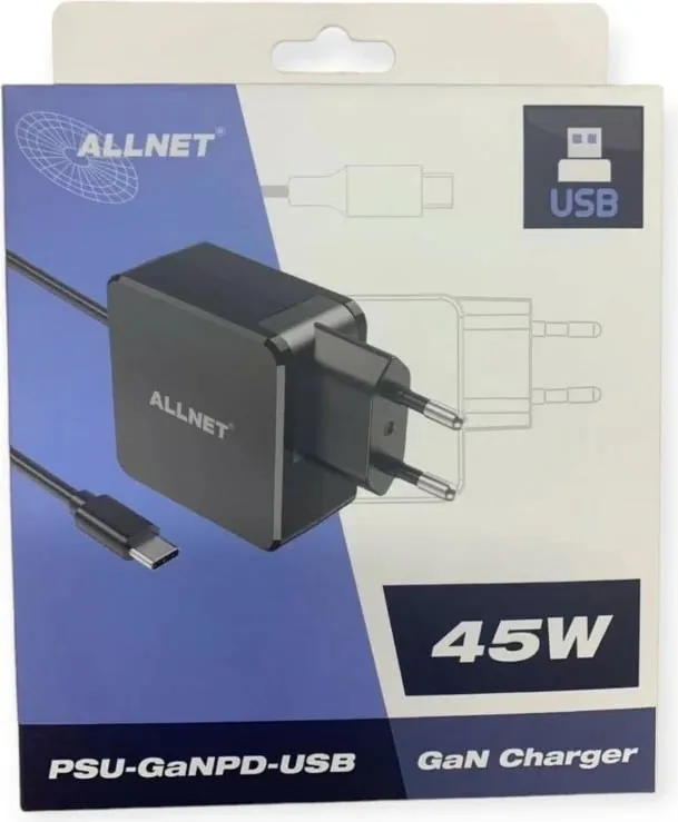 Karikues ALLNET 45W USB-C me kabllo 2m, EU plug - 3