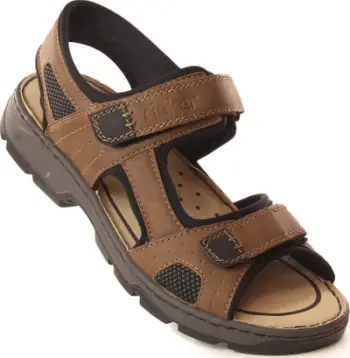 Sandale për burra Rieker M 26156-25, mbyllje me Velcro, taban fleksibël, kafe