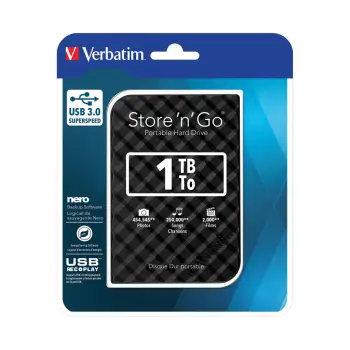 Disk i jashtëm Verbatim Store 'n' Go HDD, 1TB, i zi
