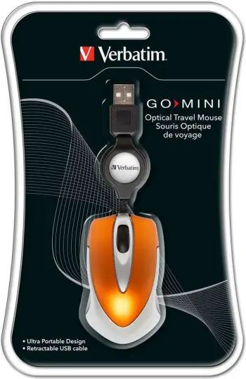 Maus Verbatim GO, me kabllo, USB, i bardhë dhe portokalli