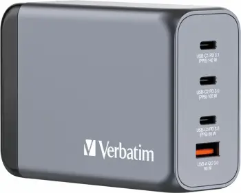 Karikues GaN Verbatim GNC-240, 240W, 3x USB-C 1x USB-A QC 3.0, i bardhë