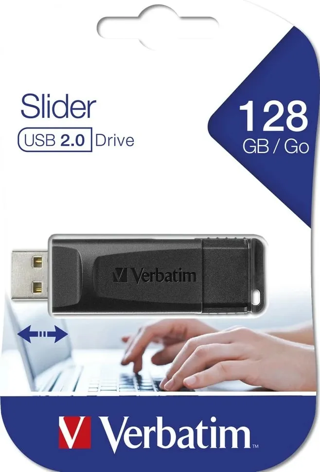 USB Verbatim Slider, 128GB, e zezë - 1