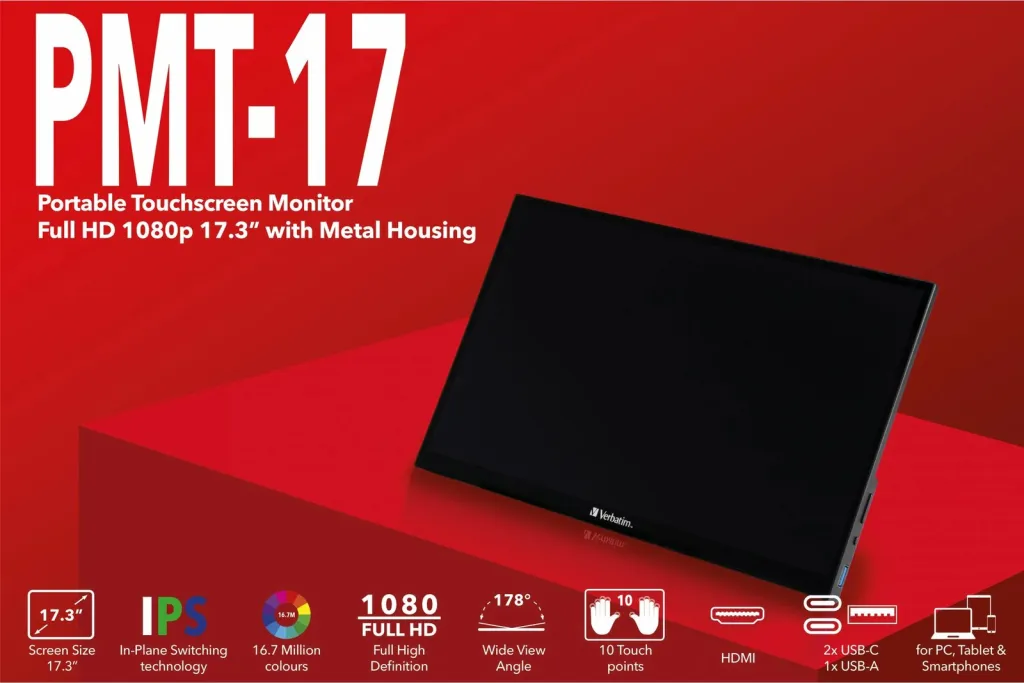 Monitor portativ Verbatim PMT-17, 17", Full HD, touchscreen - 8