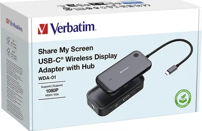 Adapter wireless për ekran Verbatim Share My Screen, USB C, Full HD 1080p, me hub - 4