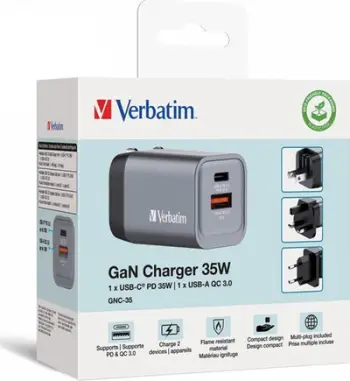 Karikues GaN Verbatim 35W, USB C PD, USB A QC 3.0, gri