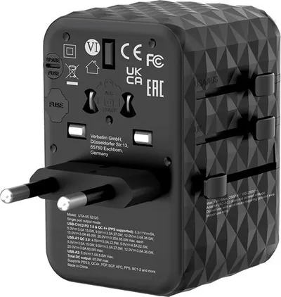 Adapter udhëtimi Verbatim GaN III, universal, 65W, 2x USB C 2x USB A, i zi - 2