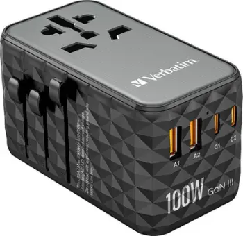 Adaptor udhëtimi Verbatim UTA-06 GaN III, universal, 100W, USB-C USB-A