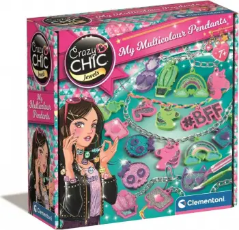 Set krijimi bizhuterish Clementoni Crazy Chic Colorful Charms, aksesorë me shkëlqim, elemente që ndriçojnë në errësirë, shumëngjyrësh