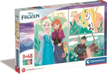 Puzzle Clementoni Disney Frozen SuperColor 3x48 copa, 27 x 18 cm, shumëngjyrësh