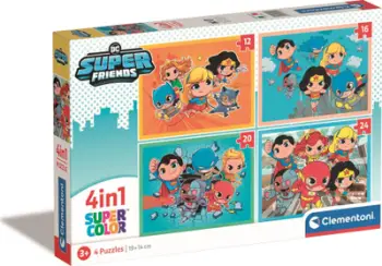 Puzzle Clementoni SuperColor DC Superfriends CLE 4in1, set 4 puzzle, 19 x 14 cm, shumëngjyrëshe