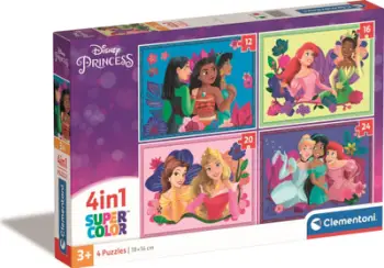 Puzzle Clementoni SuperColor Disney Princess 4in1, 19 x 14 cm, shumëngjyrësh