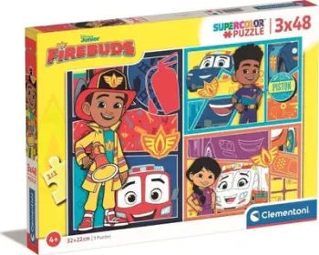 Puzzle Clementoni SuperColor Disney Firebuds, set 3x48 copa, për fëmijë