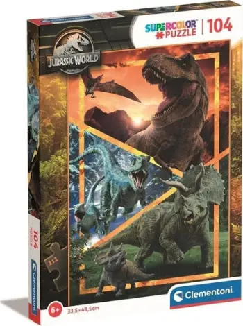 Puzzle Clementoni Super Color Jurassic World, 104 pjesë, 48.5x33.5 cm, shumëngjyrësh