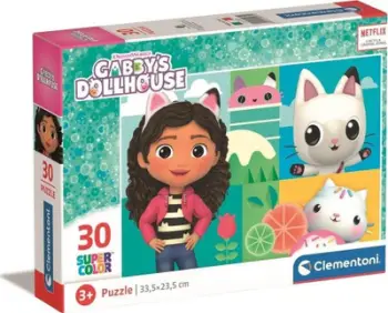 Puzzle Clementoni Super Color Gabby’s Dollhouse, 30 copë, 33.5 x 23.5 cm, shumëngjyrësh