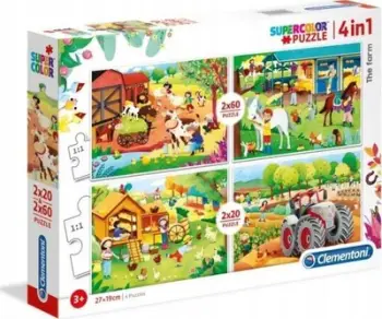 Puzzle Clementoni Supercolor Farm, 27 x 19 cm, 2 x 20 + 2 x 60 elemente
