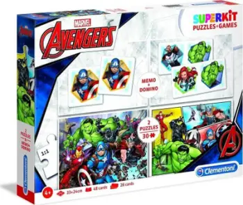 Puzzle Clementoni Superkit Avengers + memo + domino, 2 x 30 elemente