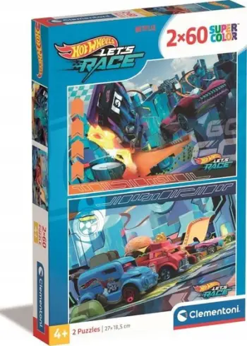 Puzzle Clementoni Hot Wheels Supercolor, 2x20 pjesë, për fëmijë 3-5 vjeç, shumëngjyrësh