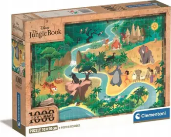 Puzzle Clementoni Compact Story Maps The Jungle Book, 1000 pjesë, 70x50 cm, shumëngjyrësh