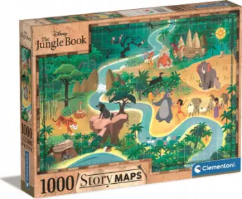 Puzzle Clementoni Story Maps The Jungle Book, 1000 pjesë, 69x50 cm, shumëngjyrësh