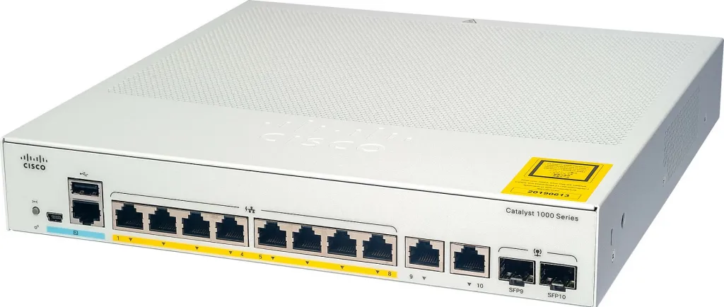 Switch Cisco Catalyst 1000, 8 porte GE, 2 SFP, menaxhim web, PoE, i bardhë - 1