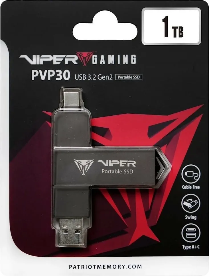 SSD i jashtëm Patriot Viper PVP30 Duo Compact 1TB, USB A+C 3.2 Gen2 - 2