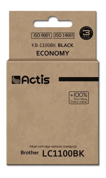 Ngjyrë për printer Actis KB-1100Bk (zëvendësim për Brother LC1100BK/980BK), 28 ml, e zezë