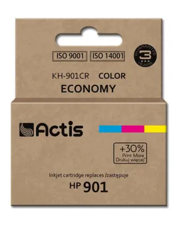 Ngjyrë për printer Actis KH-901CR (zëvendësim për HP 901 CC656AE), 18 ml, e kaltër / vjollcë / e verdhë