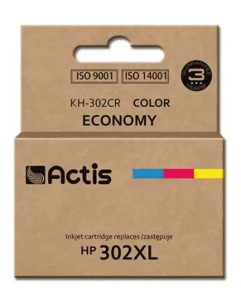 Ngjyrë për printer Actis KH-302CR (zëvendësim për HP 302XL F6U67AE), 18 ml, e kaltër / vjollcë / e verdhë